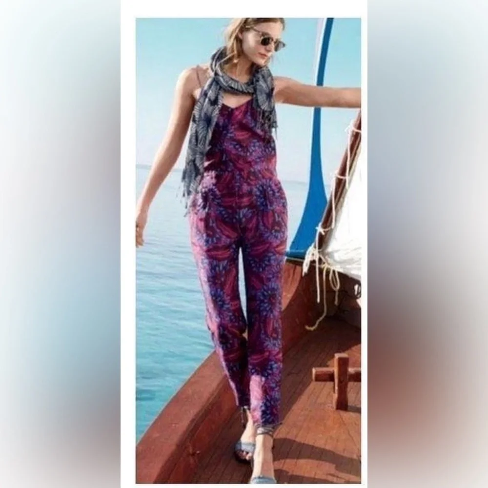 J. Crew Women's Floral Silk Strappy Back Midnight Jumpsuit π - Picture 5 of 9